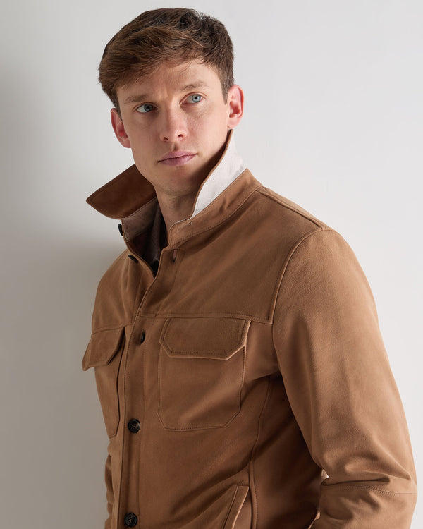N.Peal Men's Bridgehampton Suede Jacket Tan Brown
