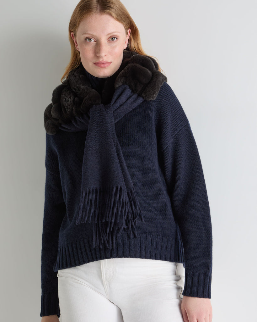 Women's Fur Neck Scarf Navy Blue | N.Peal