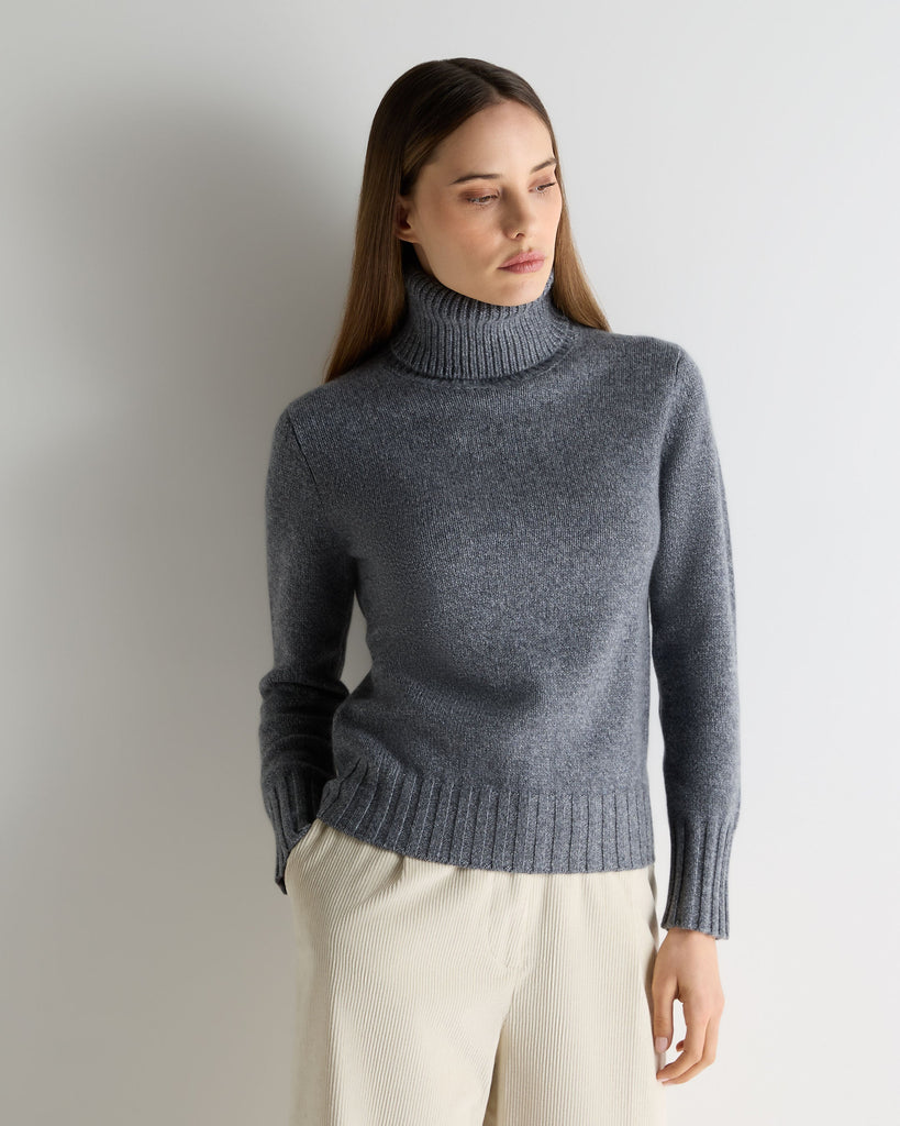 Women's Chunky Turtle Neck Cashmere Sweater Grey Melange | N.Peal