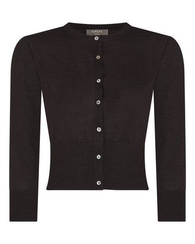 N.Peal Women's Darcie Superfine Cashmere Cropped Cardigan Chocolate Brown