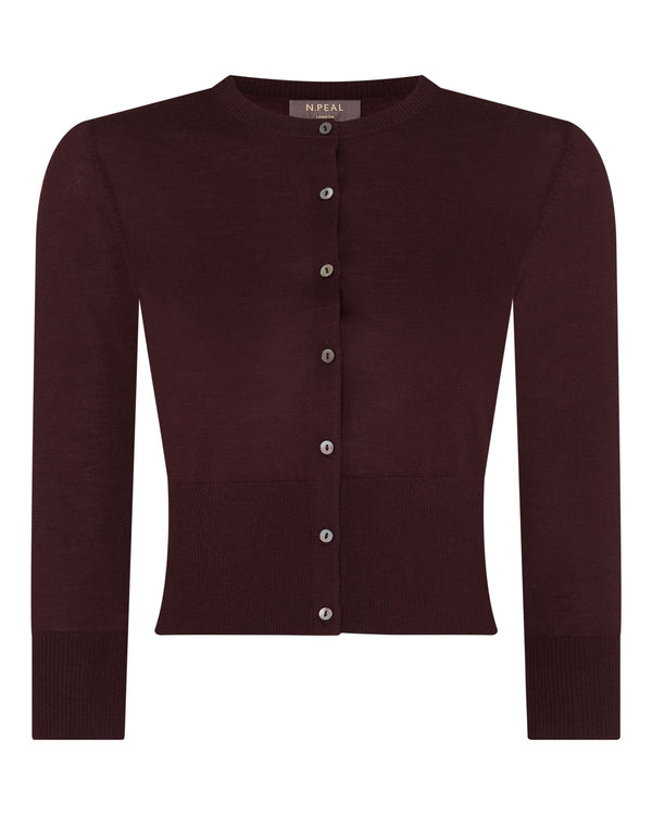 N.Peal Women's Darcie Superfine Cashmere Cropped Cardigan Claret Red