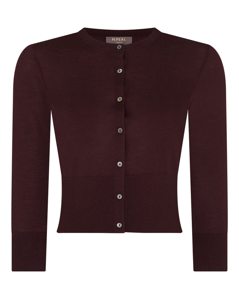 Women's Superfine Cashmere Cropped Cardigan Claret Red | N.Peal