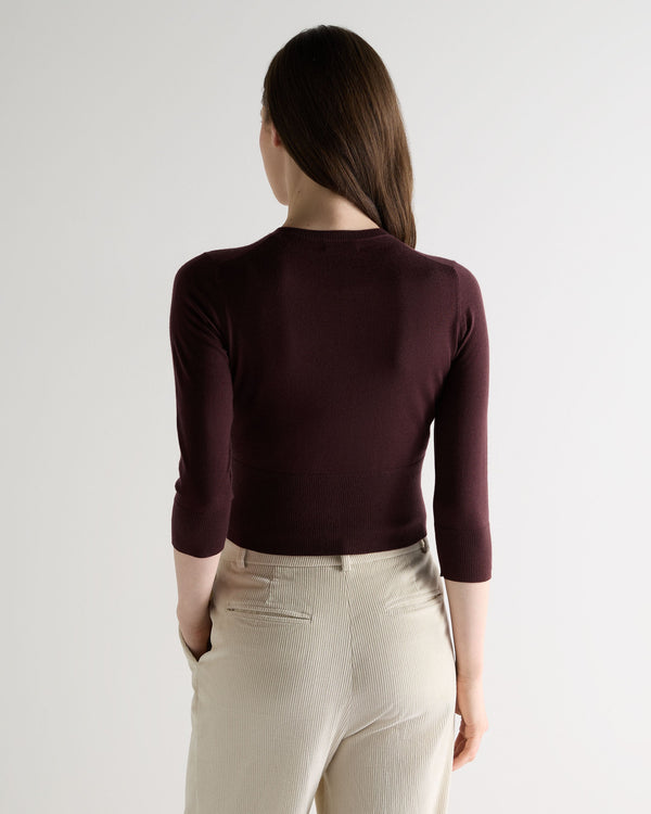 N.Peal Women's Darcie Superfine Cashmere Cropped Cardigan Claret Red