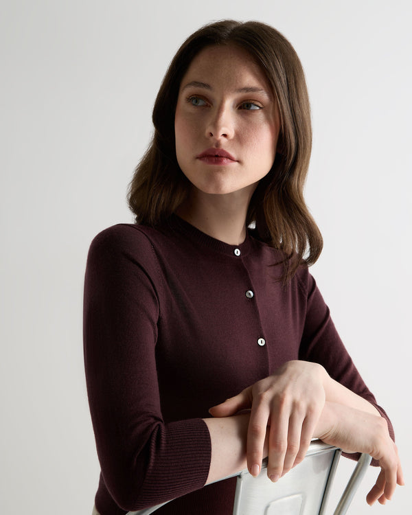 N.Peal Women's Darcie Superfine Cashmere Cropped Cardigan Claret Red