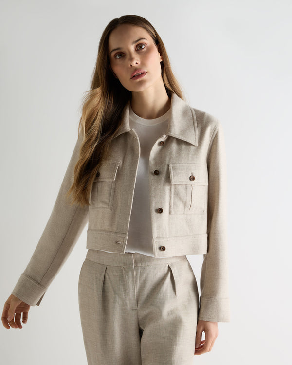 N.Peal Women's Woven Cashmere Cropped Jacket Beige Brown