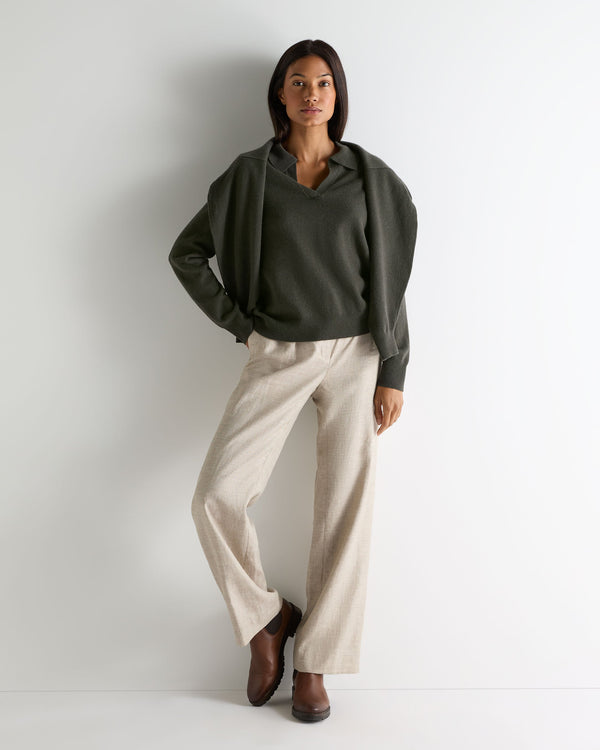 N.Peal Women's Harriet Cashmere Polo Shirt Arabica Khaki Green