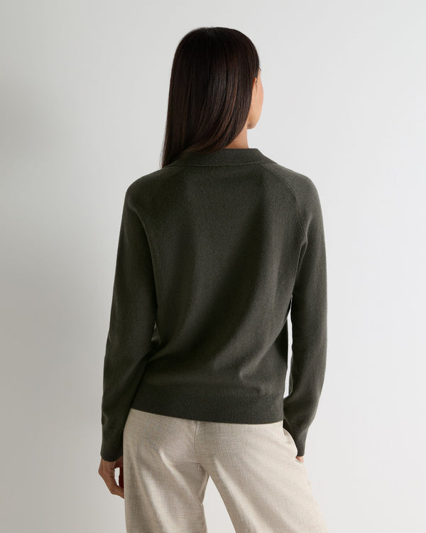 N.Peal Women's Harriet Cashmere Polo Shirt Arabica Khaki Green