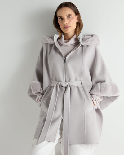 N.Peal Women's Poppy Cape With Fur Trim Snow Grey