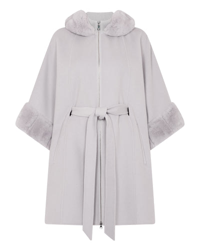 N.Peal Women's Poppy Cape With Fur Trim Snow Grey