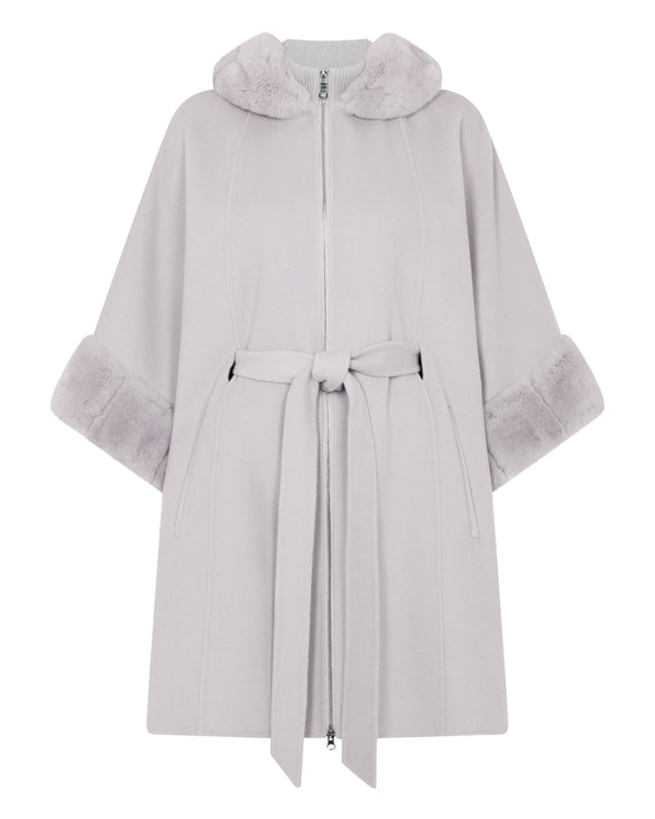 N.Peal Women's Poppy Cape With Fur Trim Snow Grey