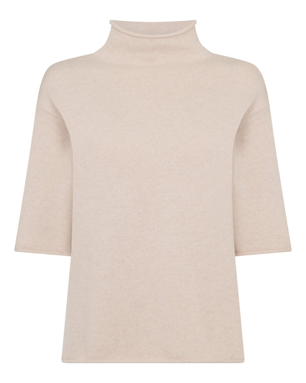 N.Peal Women's Short Sleeve Turtle Neck Cashmere Jumper Ecru White