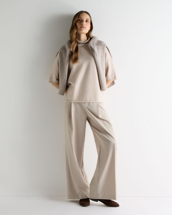 N.Peal Women's Short Sleeve Turtle Neck Cashmere Jumper Ecru White