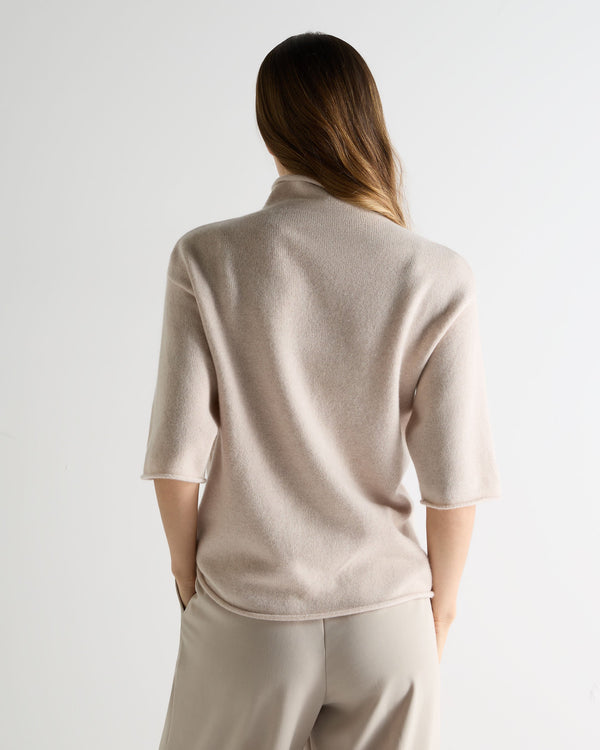 N.Peal Women's Short Sleeve Turtle Neck Cashmere Jumper Ecru White