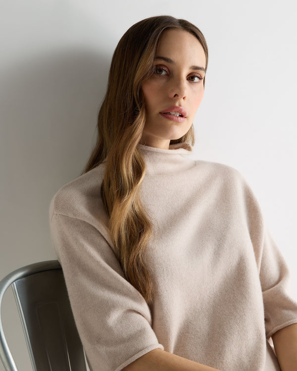 N.Peal Women's Short Sleeve Turtle Neck Cashmere Jumper Ecru White