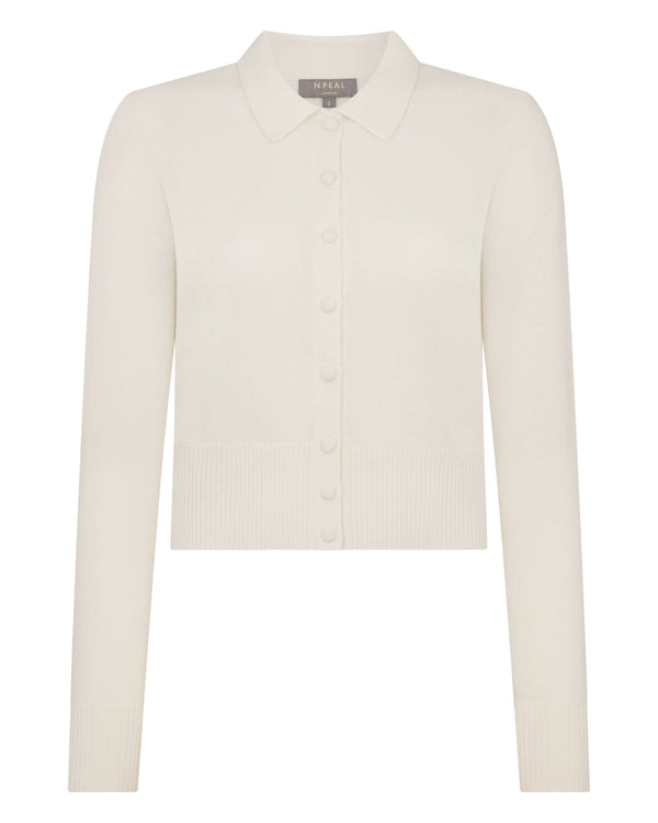 N.Peal Women's Thea Collared Cashmere Cardigan New Ivory White