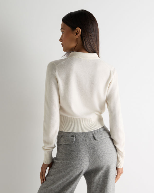 N.Peal Women's Thea Collared Cashmere Cardigan New Ivory White