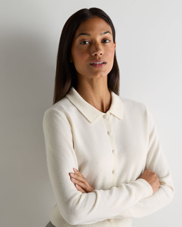 N.Peal Women's Thea Collared Cashmere Cardigan New Ivory White