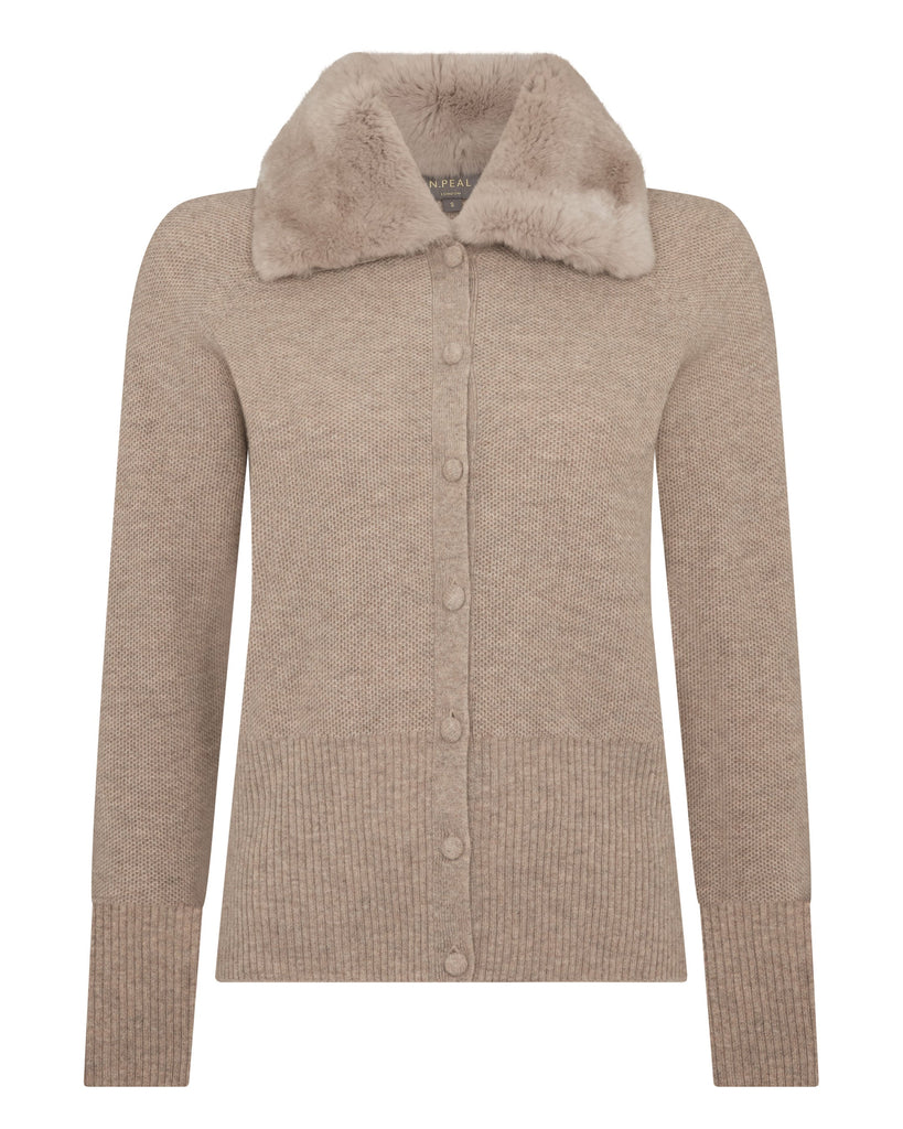 トップス Cashmere Fur Cardigan Women's Honeycomb Fur Trim Cashmere Cardigan Oatmeal Brown | N.Peal