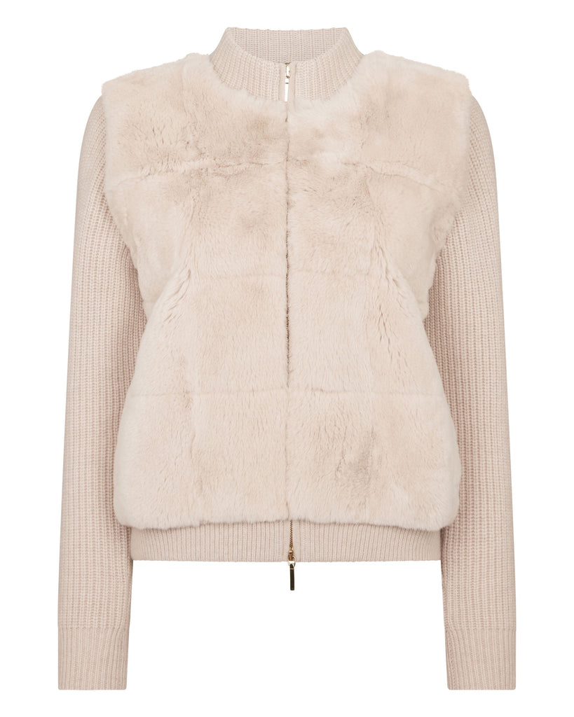 Women's Fur Trim Rib Cashmere Cardigan Ecru White | N.Peal