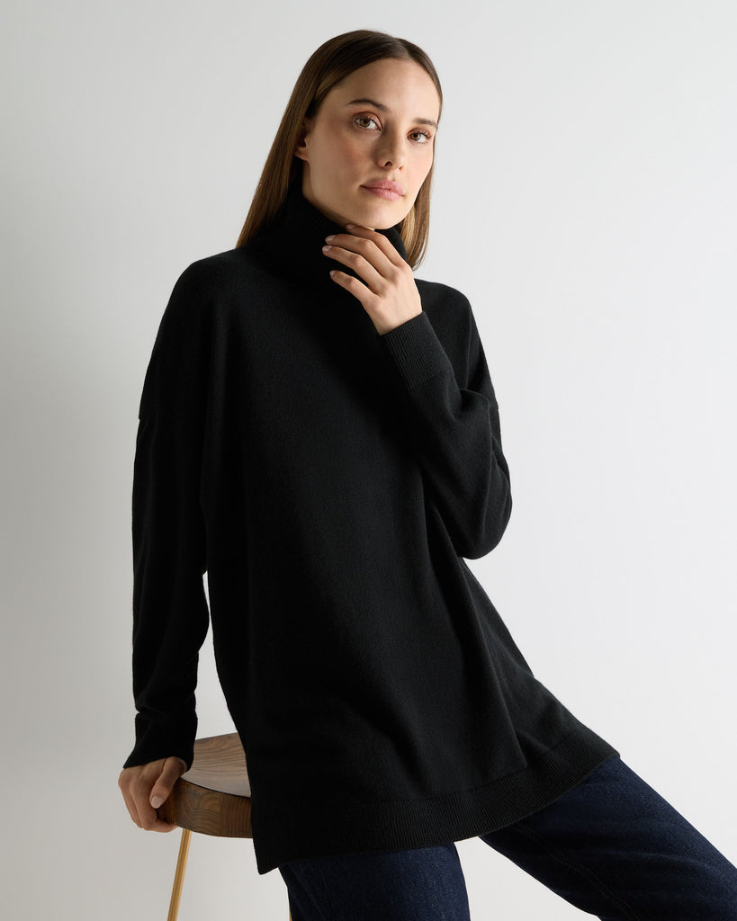 トップス STONE  CottonRoundNeckLongSleeves Women's Longline Turtle Neck Cashmere Sweater Black | N.Peal