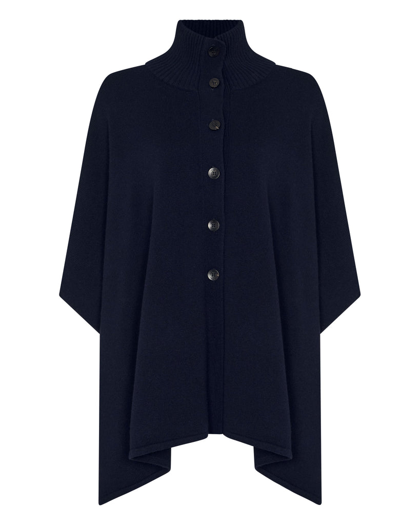 Women's Button Through Cashmere Cape Navy Blue | N.Peal