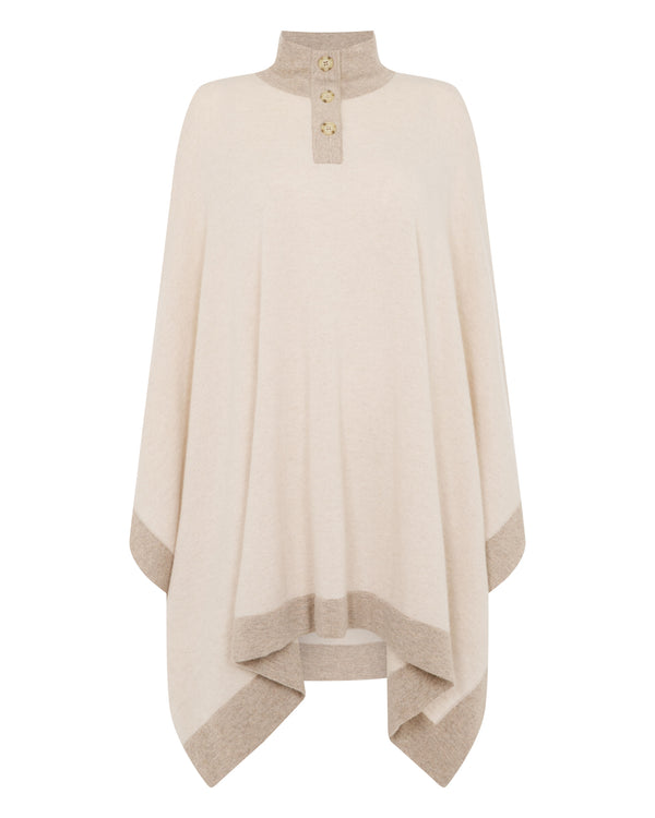 N.Peal Women's Contrast Border Cashmere Cape Ecru White