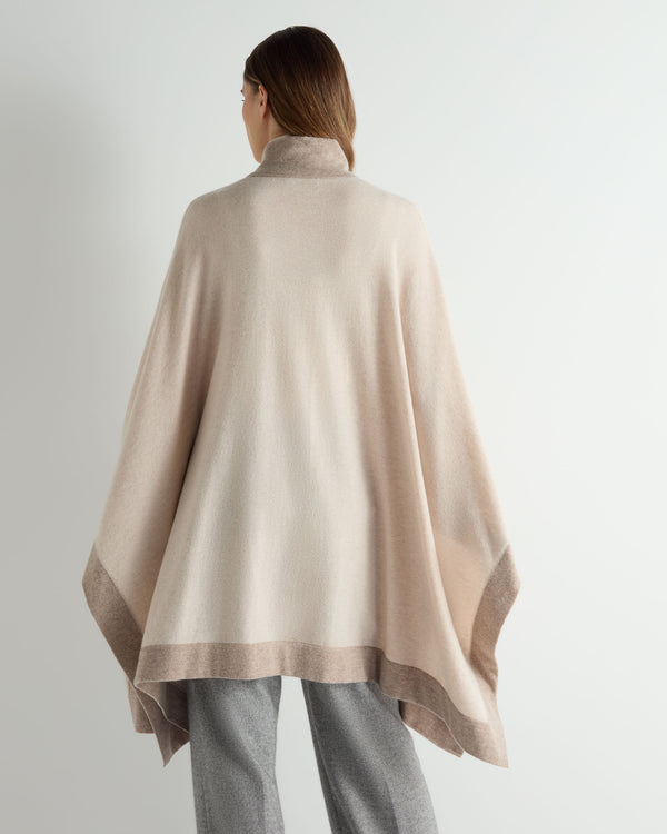 N.Peal Women's Contrast Border Cashmere Cape Ecru White