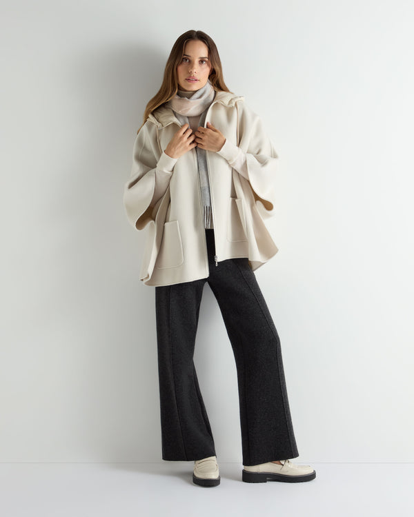 N.Peal Women's Hooded Woven Cape Cream