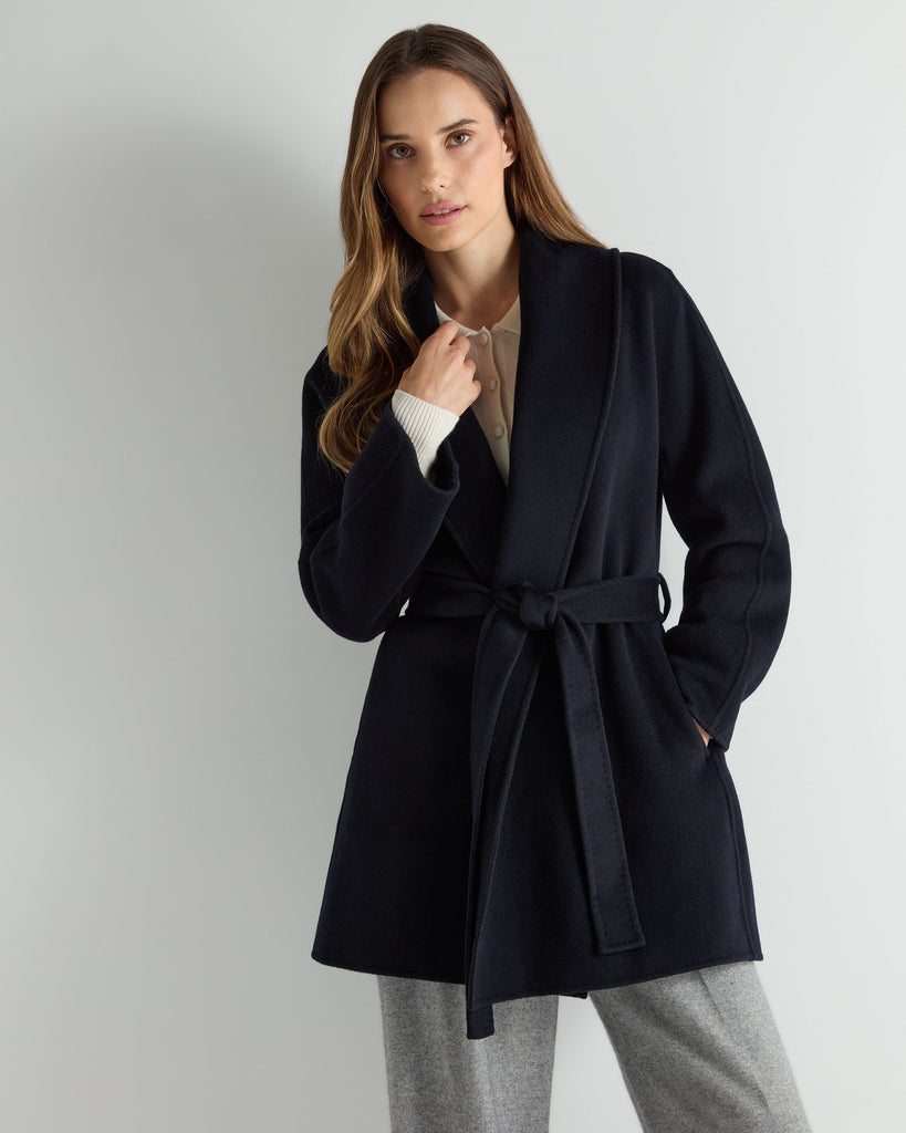 Women's Short Wool Cashmere Coat Dark Navy Blue | N.Peal