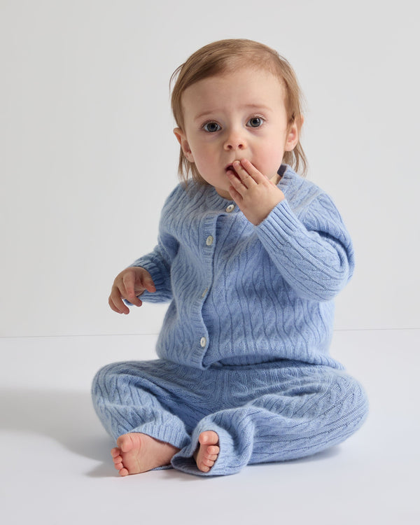 N.Peal Cashmere Cable Cardigan Cornflower Blue