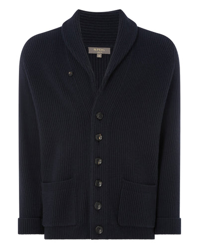 N.Peal Men's Kensington Cashmere Cardigan Navy Blue