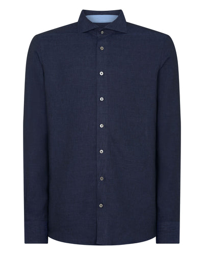 N.Peal Men's Cannes Linen Shirt Navy Blue