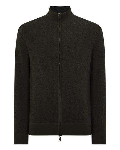 N.Peal Men's Knightsbridge Full Zip Cashmere Jumper Arabica Khaki Green