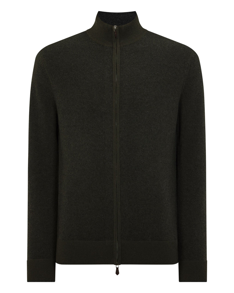 【新品未使用タグ付】Cashmere Seamless Knit Men's Knightsbridge Full Zip Cashmere Sweater Arabica Khaki Green