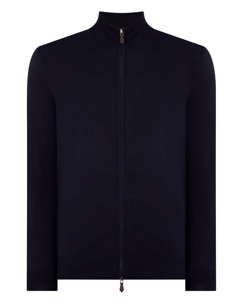 Men's Hyde Fine Gauge Cashmere Full Zip Sweater Navy Blue | N.Peal