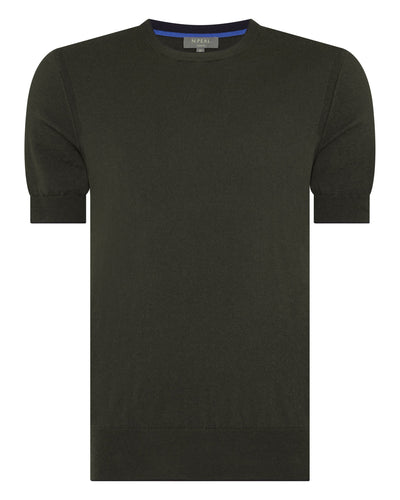 N.Peal Men's Newquay Cotton Cashmere T-Shirt Arabica Khaki Green