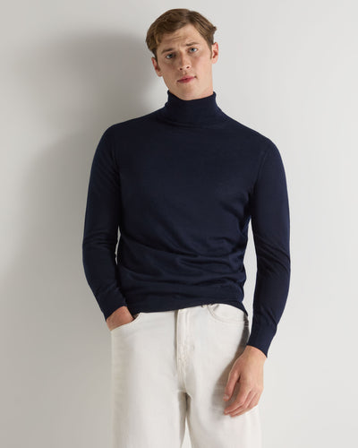 N.Peal Men's Pimlico Fine Gauge Cashmere Turtle Neck Sweater Navy Blue