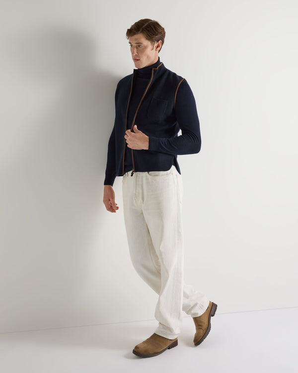 N.Peal Men's Pimlico Fine Gauge Cashmere Turtle Neck Sweater Navy Blue