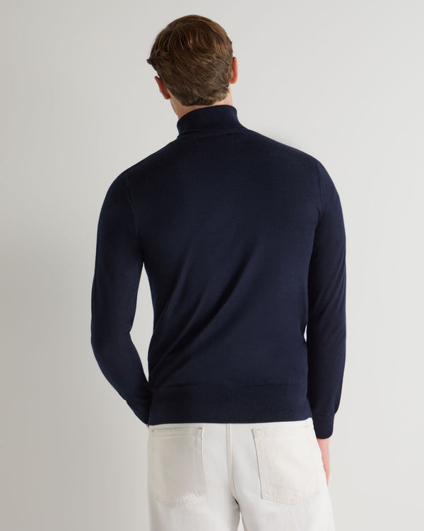 N.Peal Men's Pimlico Fine Gauge Cashmere Turtle Neck Sweater Navy Blue
