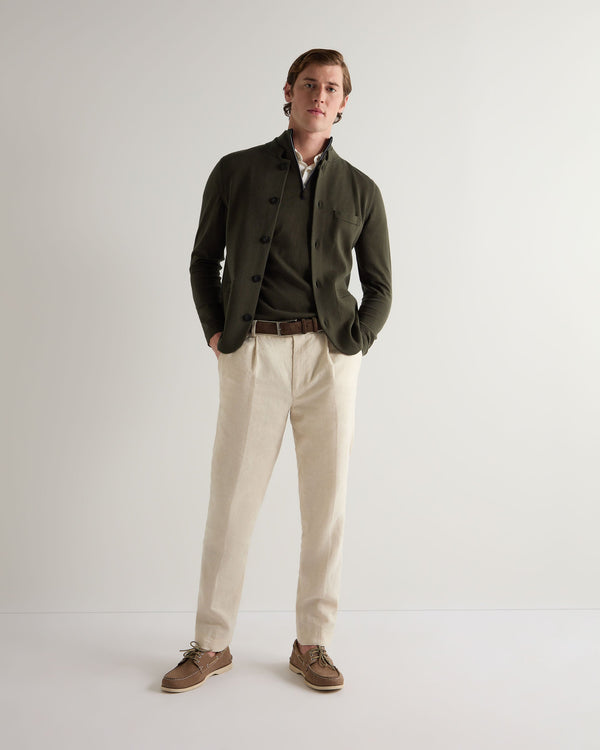 N.Peal Men's Salcombe Half Zip Cotton Cashmere Jumper Arabica Khaki Green