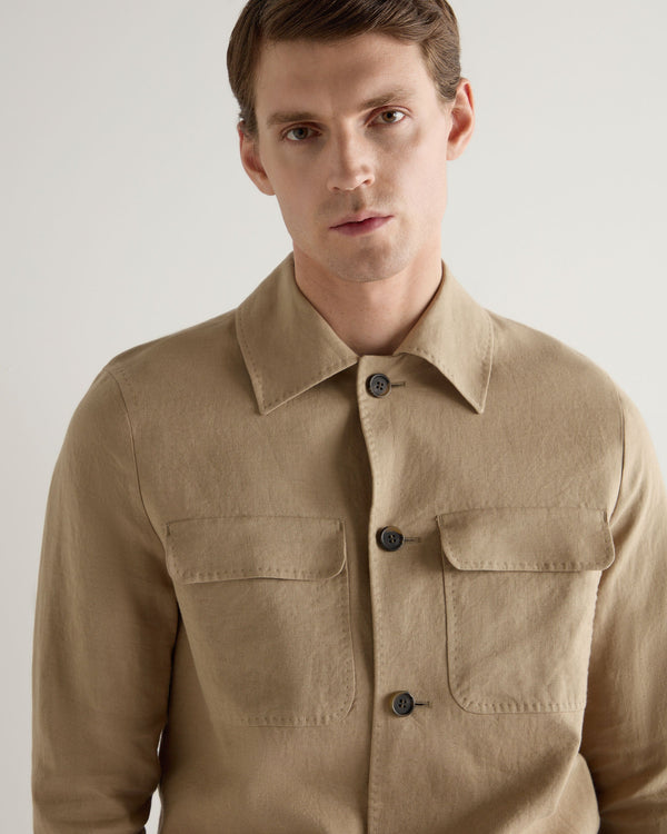 N.Peal Men's Scala Linen Overshirt Taupe Brown