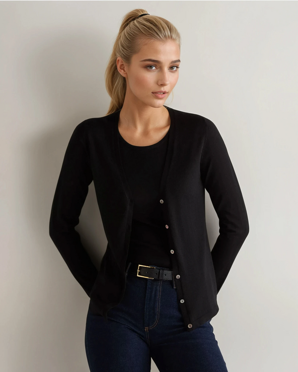 N.Peal Women's Mia Superfine Cashmere V Neck Cardigan Black