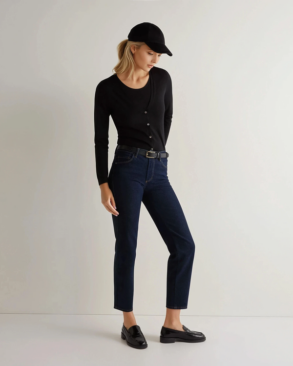 N.Peal Women's Mia Superfine Cashmere V Neck Cardigan Black