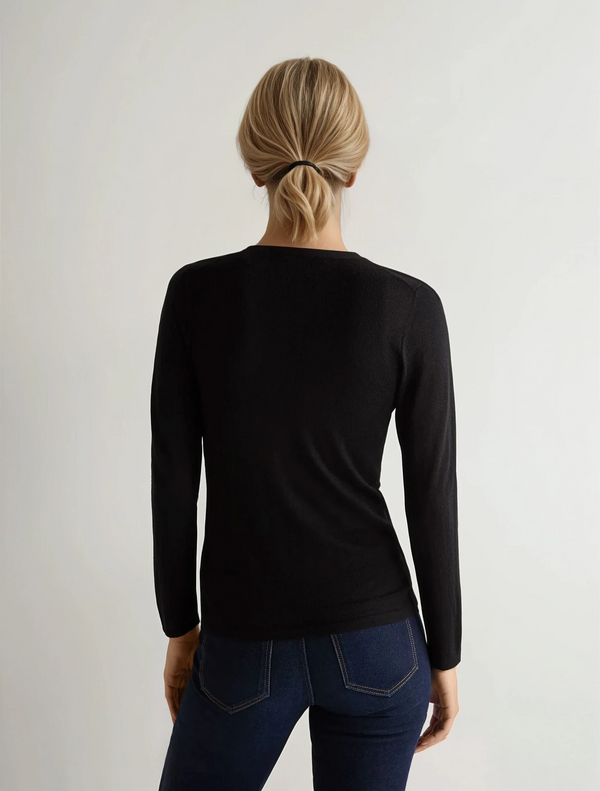 N.Peal Women's Mia Superfine Cashmere V Neck Cardigan Black