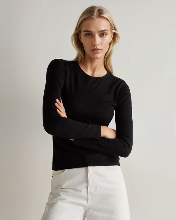 N.Peal Women's Eden Superfine Cashmere Round Neck Top Black