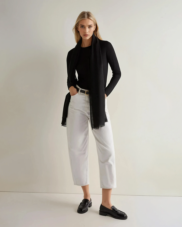 N.Peal Women's Eden Superfine Cashmere Round Neck Top Black