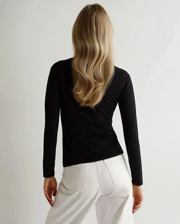 N.Peal Women's Eden Superfine Cashmere Round Neck Top Black