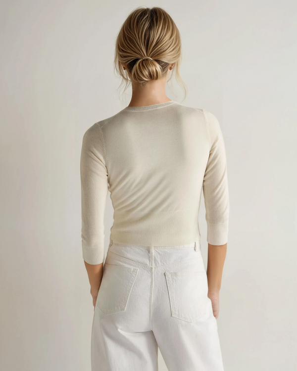 N.Peal Women's Darcie Superfine Cashmere Cropped Cardigan New Ivory White