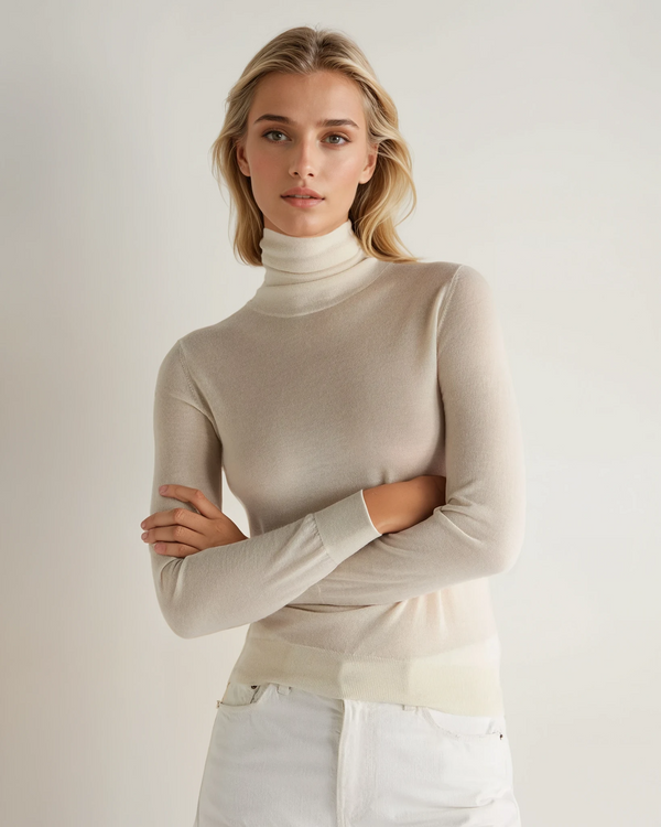 N.Peal Women's Margot Superfine Cashmere Turtle Neck Sweater New Ivory White