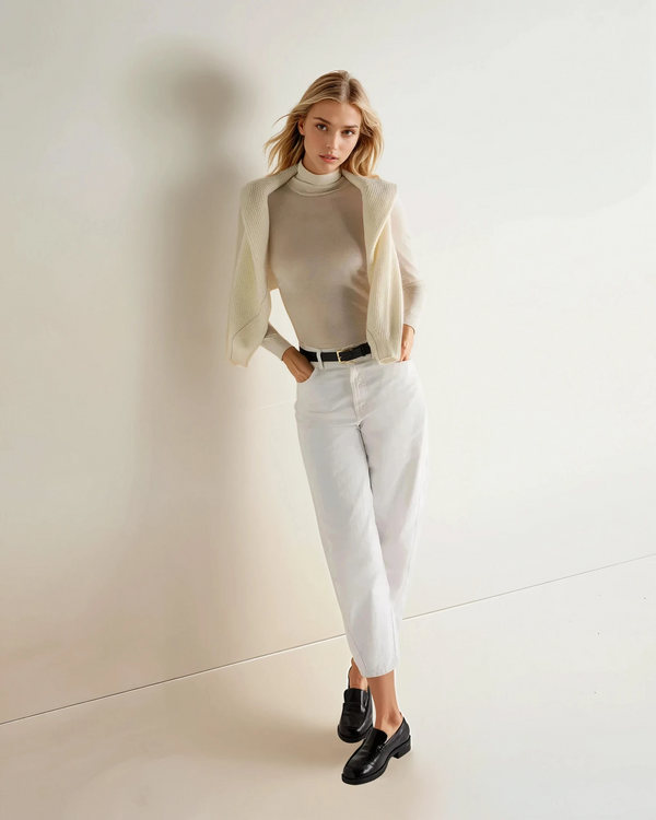 N.Peal Women's Margot Superfine Cashmere Turtle Neck Sweater New Ivory White